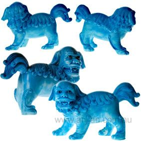 Pair of bright blue Fu Dogs