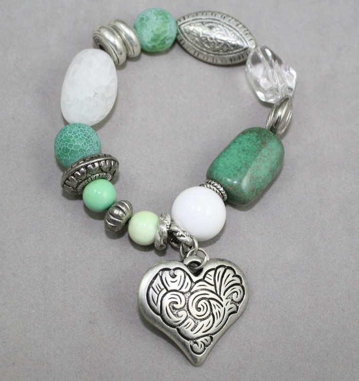 White and green gemstones bracelet