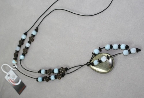 Blue cracked agate and pyrite necklace