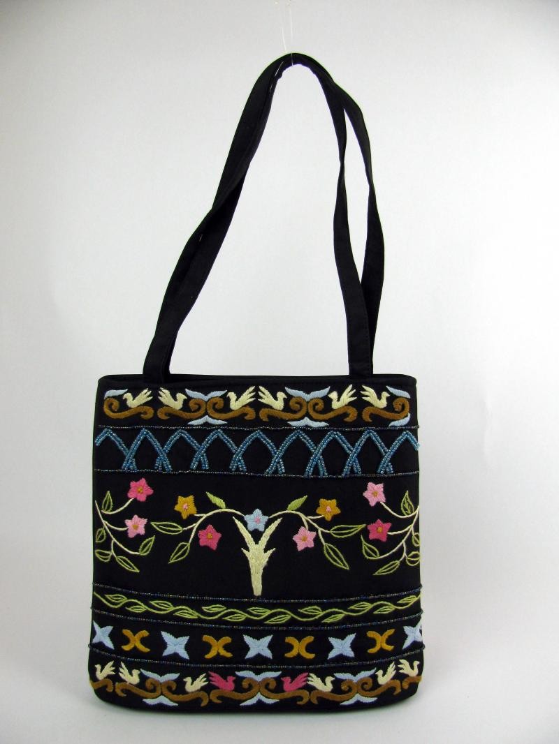 Flower and Dove embroidered bag