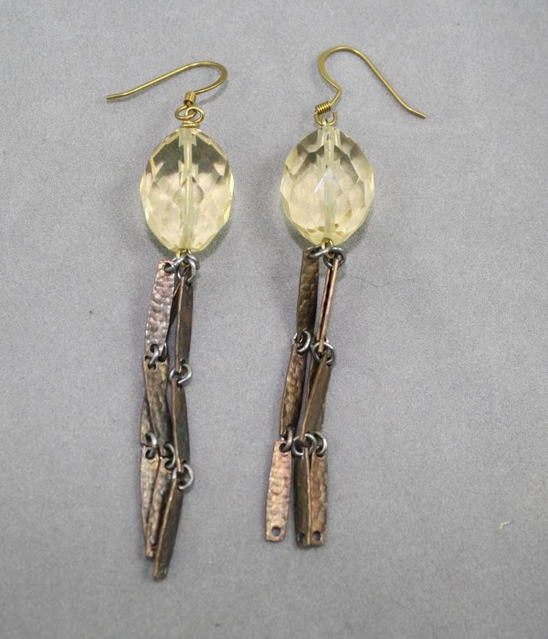 Vintage Brass Chain Earrings with Citrine