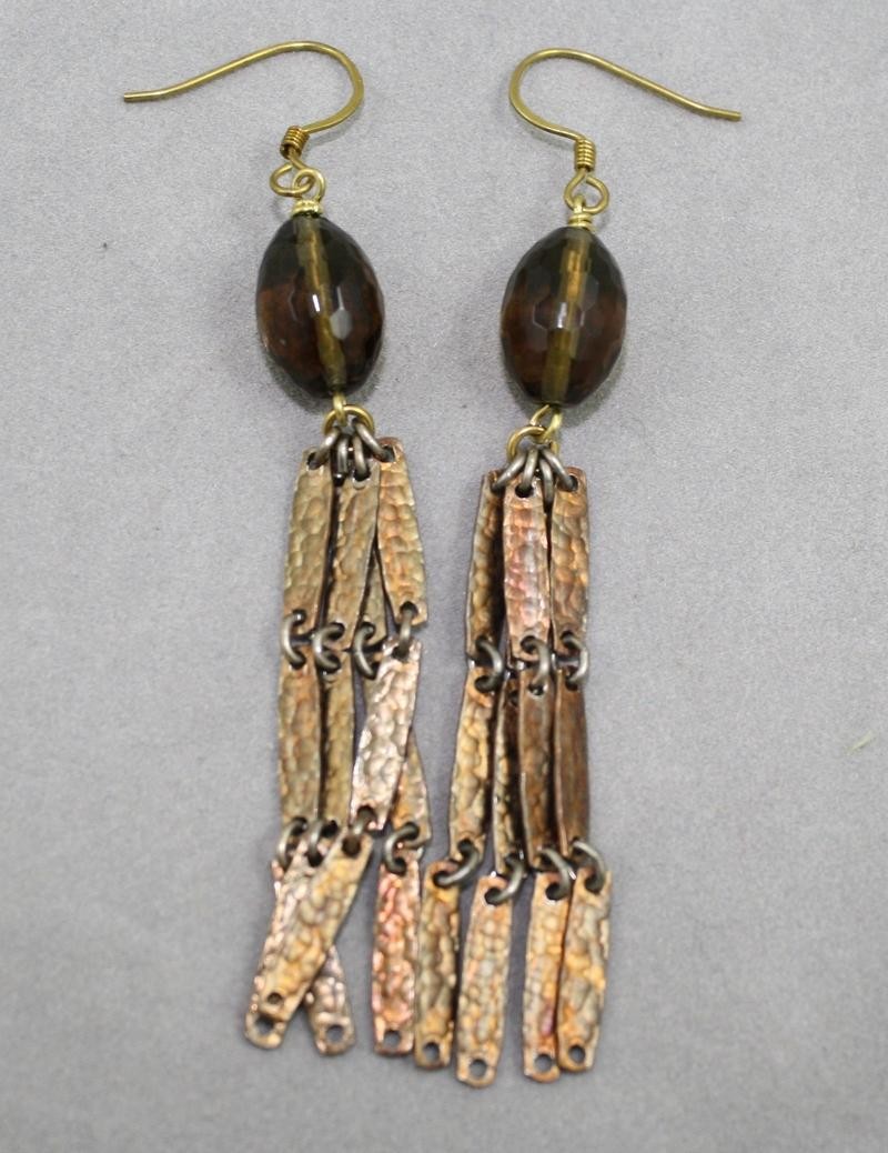 Vintage Brass Chain Earrings with Smokey