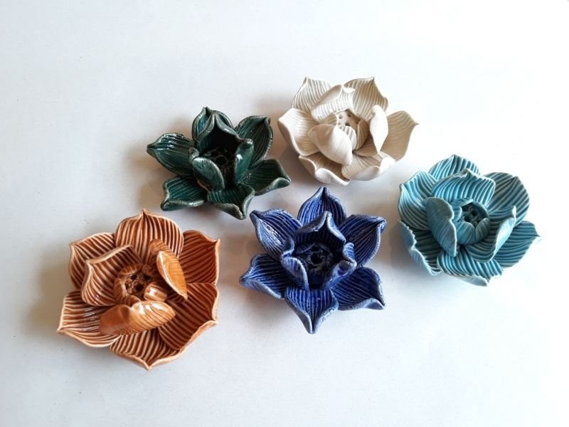 Ceramic Lotus Incense Holder blue