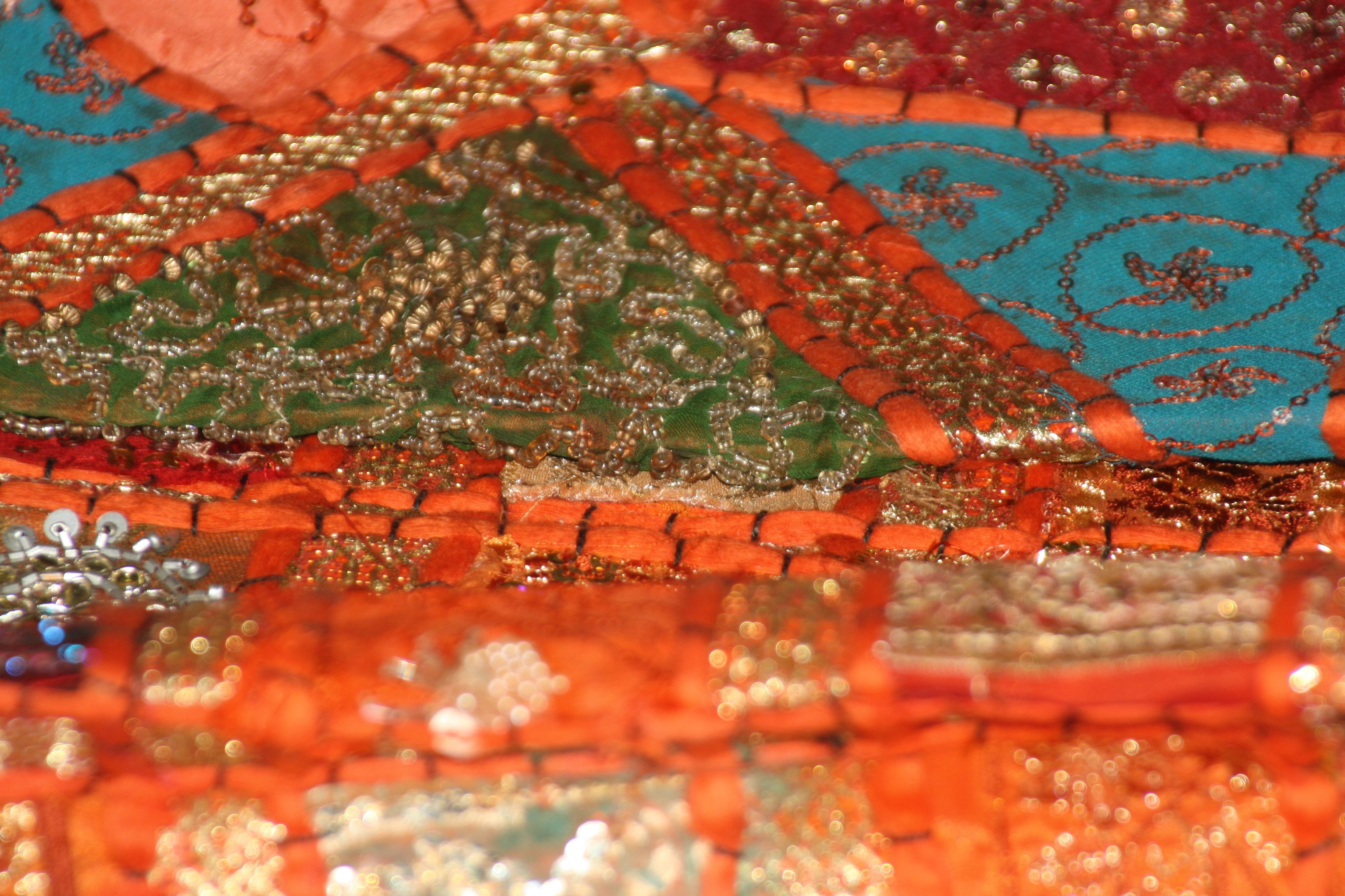 Indian satin embroidered runner - orange
