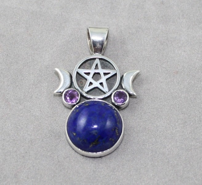 Lapis pendant with pentagram and moons