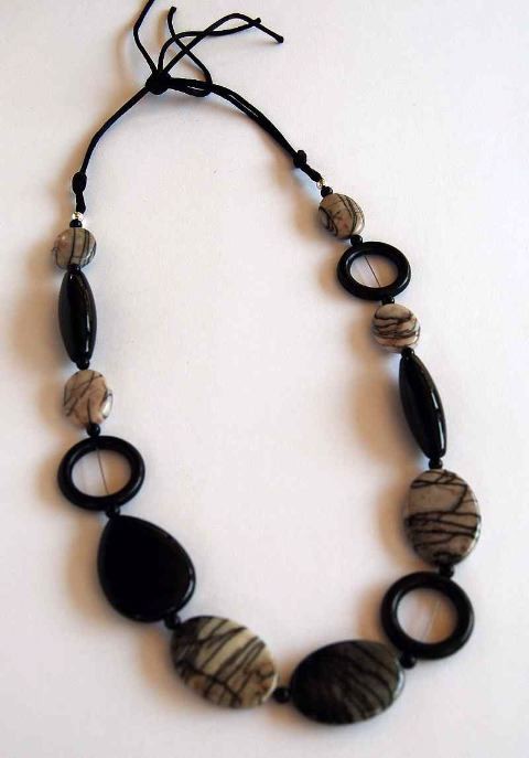 Black Water Jasper, Black Agate and Onyx Necklace
