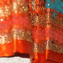 Indian satin embroidered runner - orange